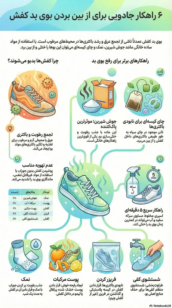چه روش هایی برای از بین بردن بوی بد کفش وجود دارد؟ 2 از بین بردن بوی بد کفش