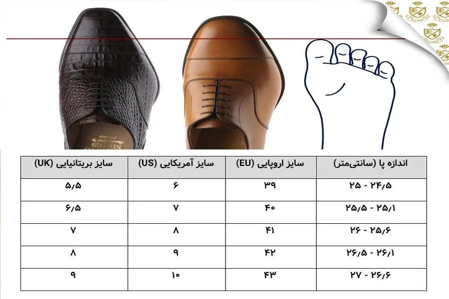 راهنمای انتخاب سایز مناسب کفش چرم مردانه پاتکان طب