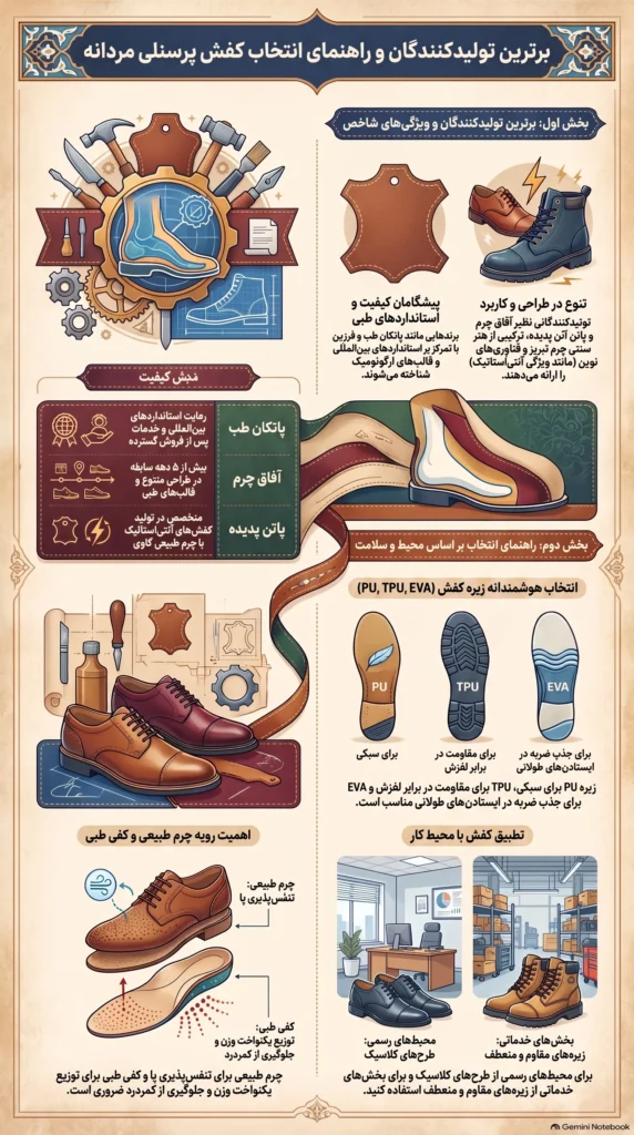 لیست +10 بهترین تولیدی کفش پرسنلی مردانه (+تلفن و آدرس) 2 کفش پرسنلی مردانه