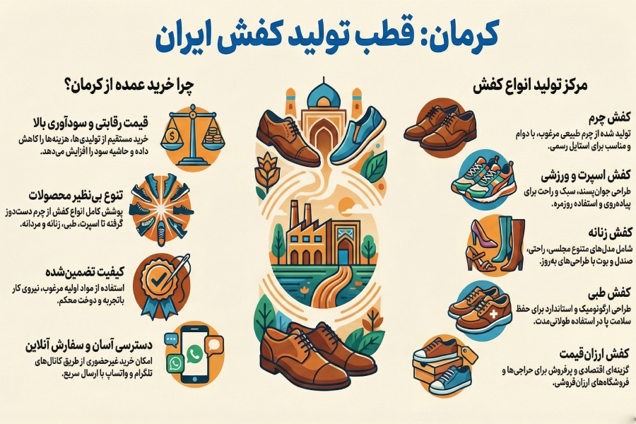 +10 لیست بهترین تولیدی کفش کرمان + (آدرس و تلفن) 3 تولیدی کفش کرمان